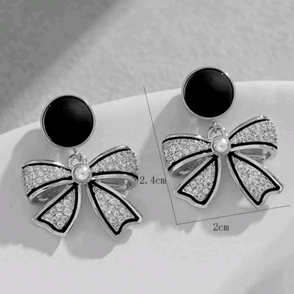 #130. Rhinestone Bow Drop Earrings - Picture 3 of 3